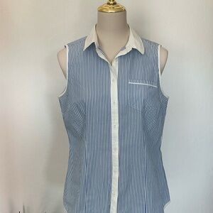 Brooks Brothers Blue and White Striped 100% Cotton Sleeveless Top Size 8